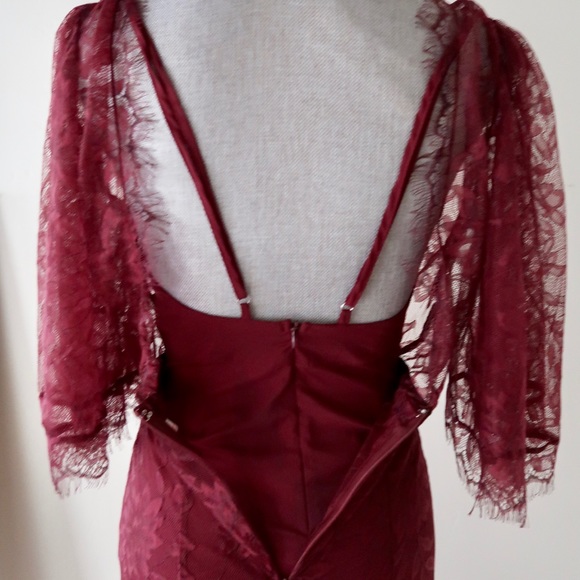 STELLA- Romantic Burgundy Lace Maxi Dress - Picture 6 of 7